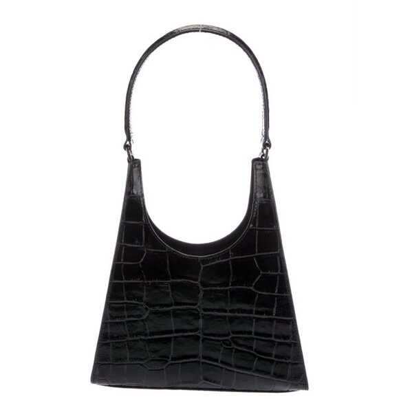 Staud Authentic Solid Black Genuine Leather Embossed Handle Hand Bag - Picture 1 of 9